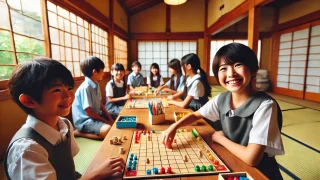 ボードゲームを遊ぶ北海道の小学生の風景