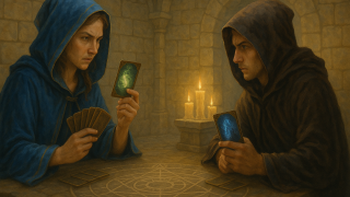 ドラフト系ケードゲームを遊ぶ2人の魔法使い