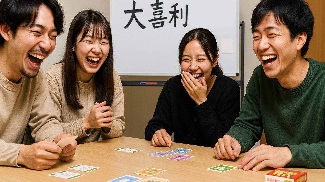 大喜利ボードゲームを遊ぶ男女の写真