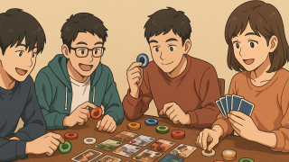 拡大再生産ゲームを遊ぶ男女のイラスト