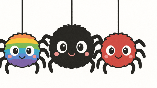 かわいい3匹のクモのイラスト