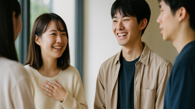 自己紹介をする大学生グループの写真