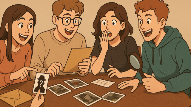 4人でボードゲームを遊ぶ男女のイラスト