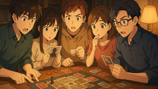 謎解きボードゲームを楽しむ男女のイラスト