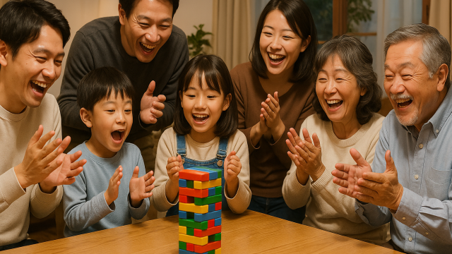 パーティーゲームを遊ぶ家族