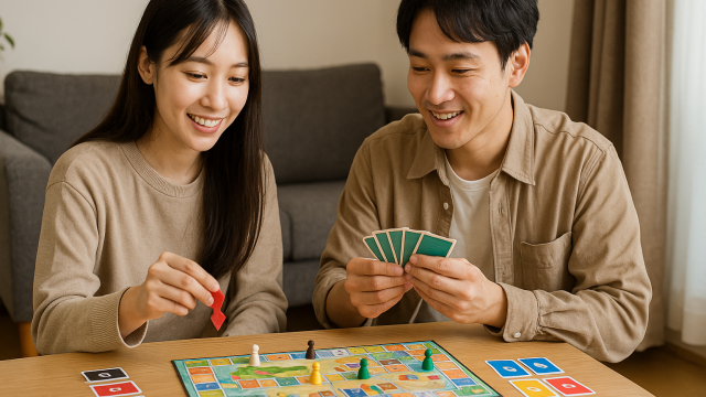 ボードゲームを遊ぶカップル