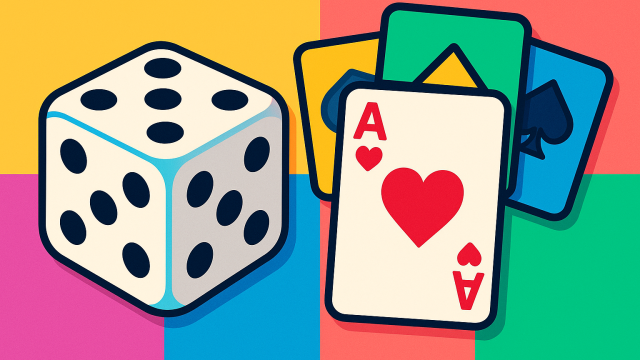 サイコロとカードのカラフルなイラスト