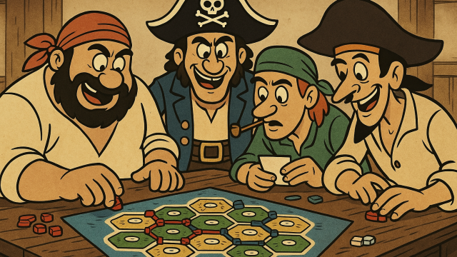 カタンを遊ぶ海賊たちのイラスト